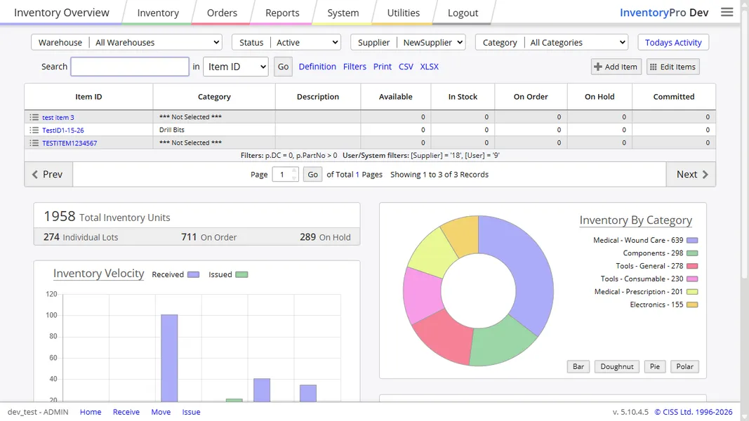 Inventory Pro Desktop Overview / Dashboard landing page