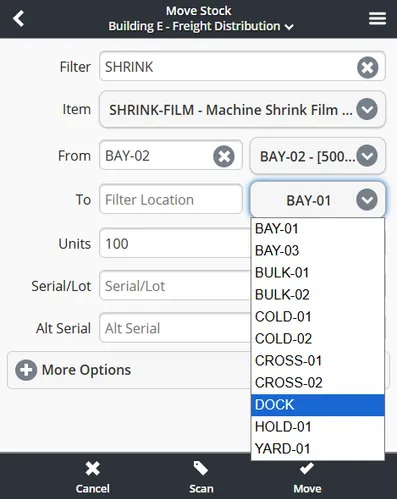 Inventory Pro Mobile Move Stock screen