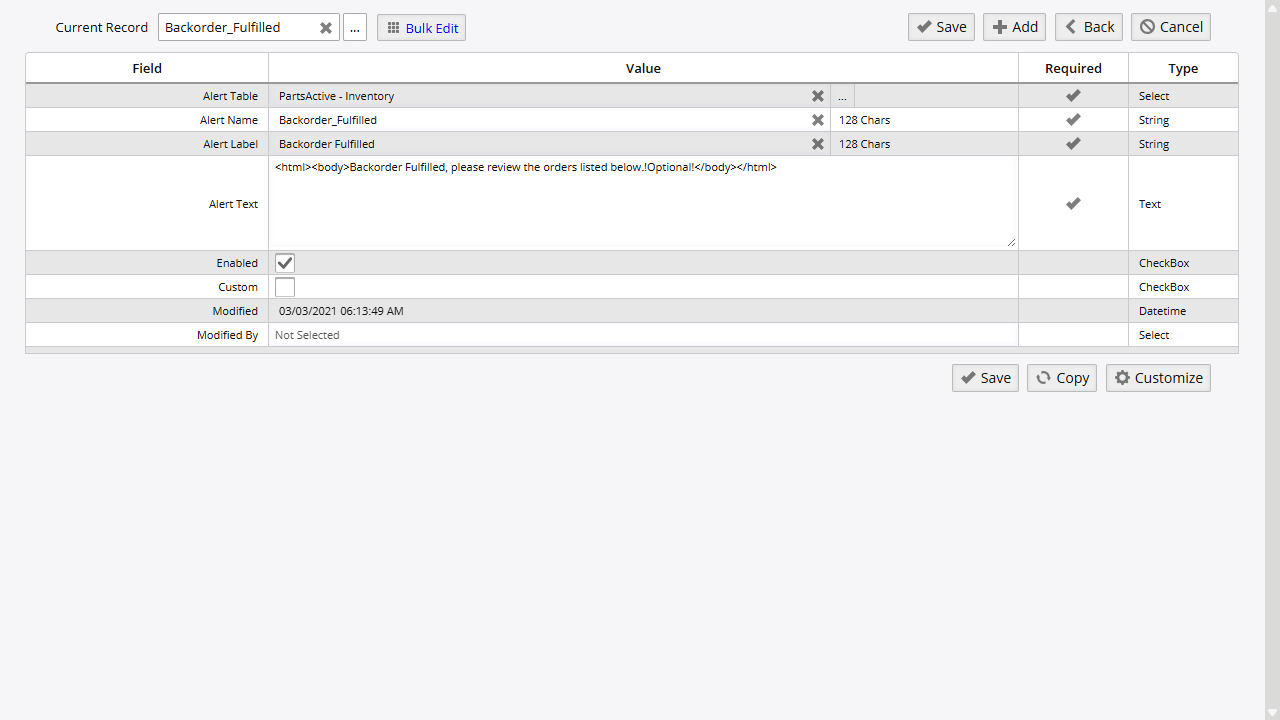 Edit Alert Definition